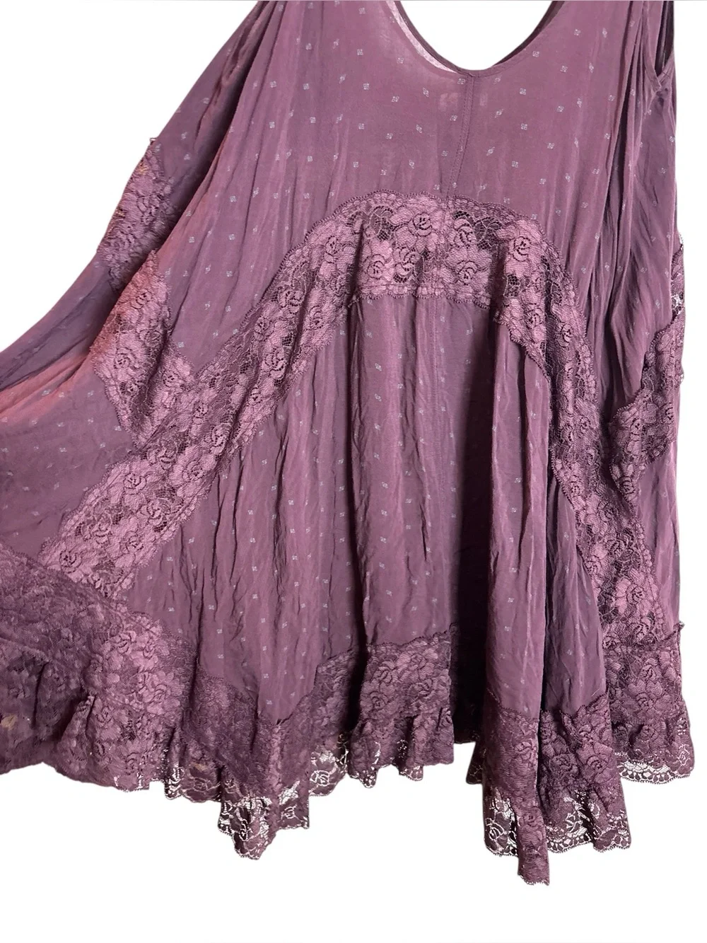 RARE Free People She Swings Slip Lace Mini Dress Medium Burgundy Brown Bohemian